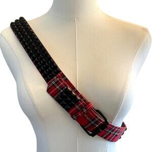 Hot Topic Red Plaid Black Studded Punk Rock Belt
